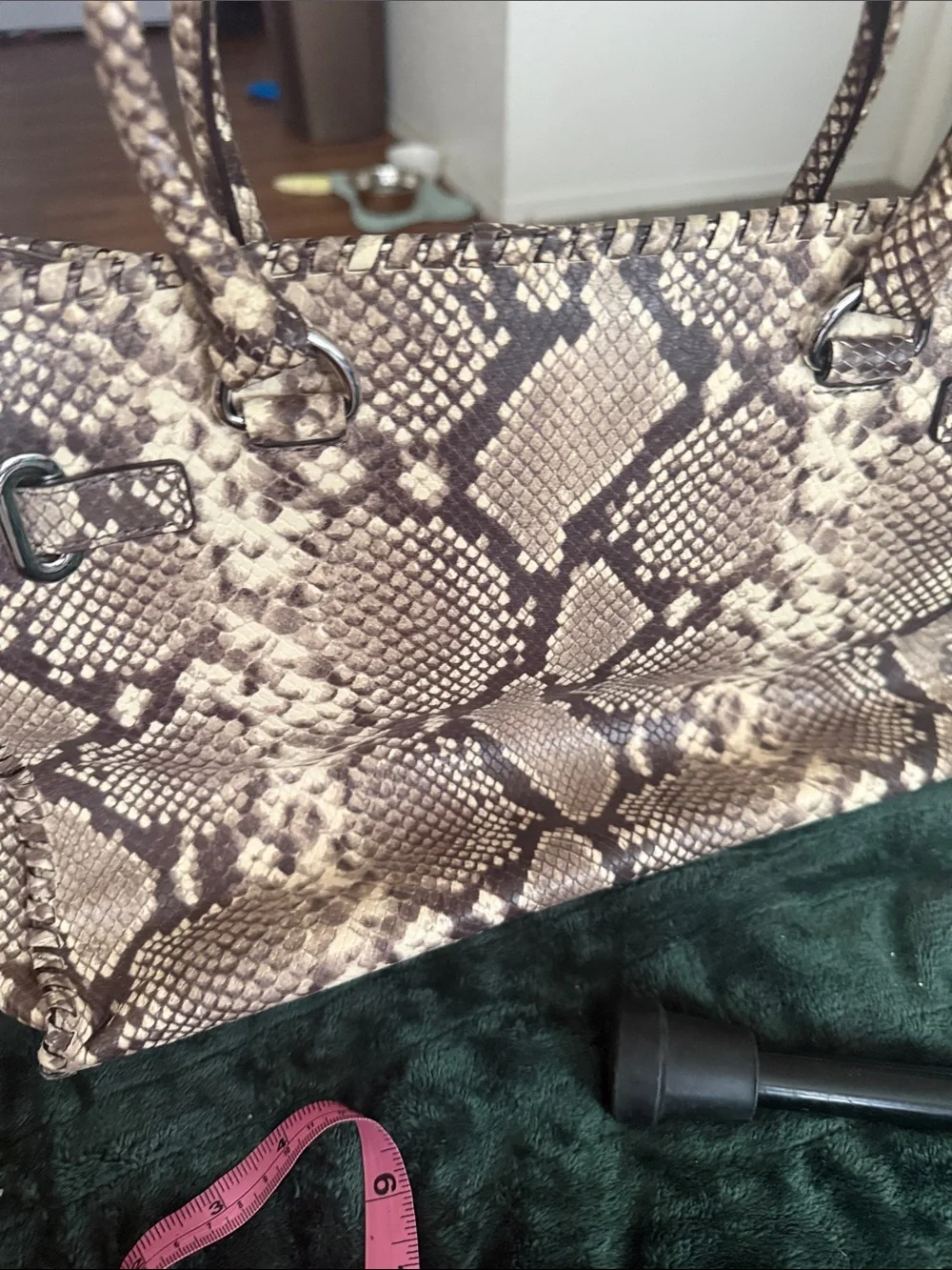 MICHAEL KORS Brown Taupe Snake-Print Satchel